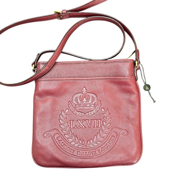 Lauren Ralph Lauren Red Govenors Lodge Skinny Crossbody Embossed Crest LXVII - Picture 1 of 15